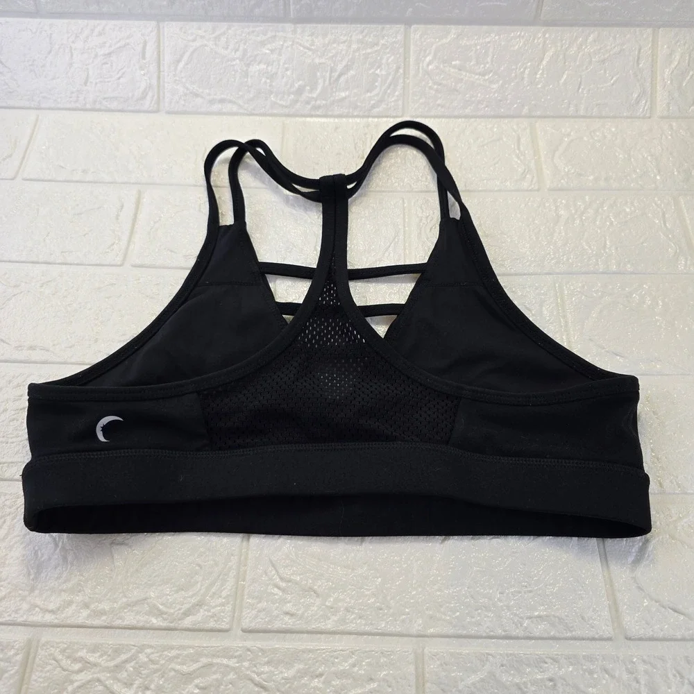 Zyia Active Strappy Mesh Racerback Sports Bra Women Large Black Athleisure Gym